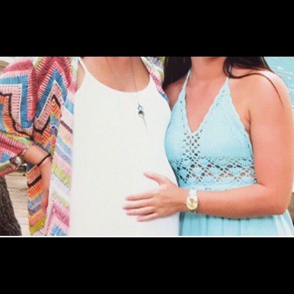 Crochet Halter Maxi Dress - Baby Blue - Picture 4 of 4